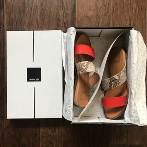 Dolce Vita Slide Sandal Orange & Snake Print